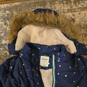 Boden Kids Puffer Jacket - Navy and Gold Stars